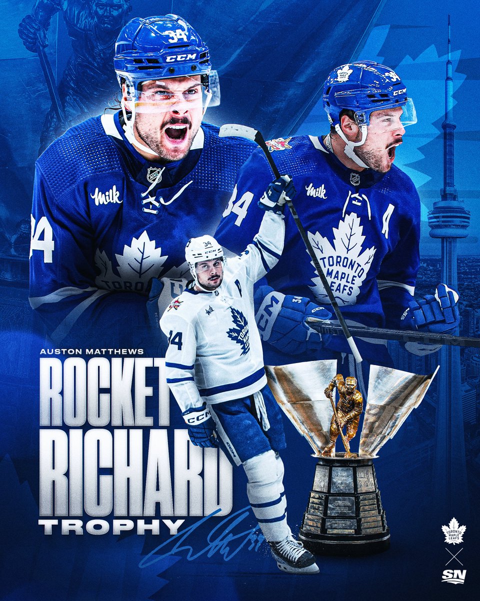 Auston Matthews takes home the Rocket Richard Trophy! 🚀

Matthews scored 69 goals in 81 games.