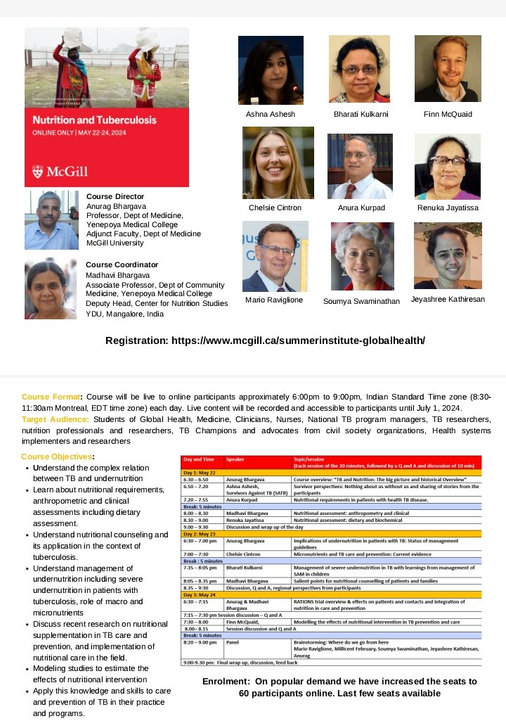 Join us with more than 50 participants across the globe! Last few seats (we increased from 50 to 60 on popular demand) remaining. @dranuragb @CFMcQuaid @ashna_ashesh @BKulkarni_nin @ChelsieCintron @akurpad180175 @M_Raviglione @doctorsoumya, Prof Jayatissa & Dr Kathiresan