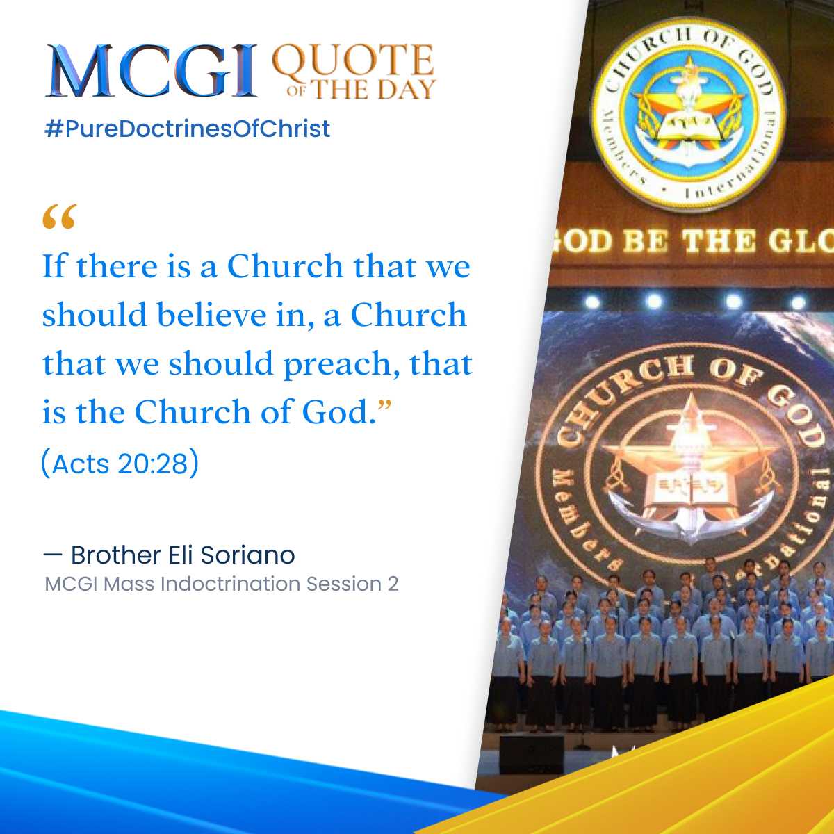 mcgidotorg's tweet photo. "If there is a Church that we should believe in, a Church that we should preach, that is the Church of God." (Acts 20:28)

— Brother Eli Soriano, MCGI Mass Indoctrination Session 2

Reverence to God
#PureDoctrinesOfChrist https://t.co/8FqfHpvFqa