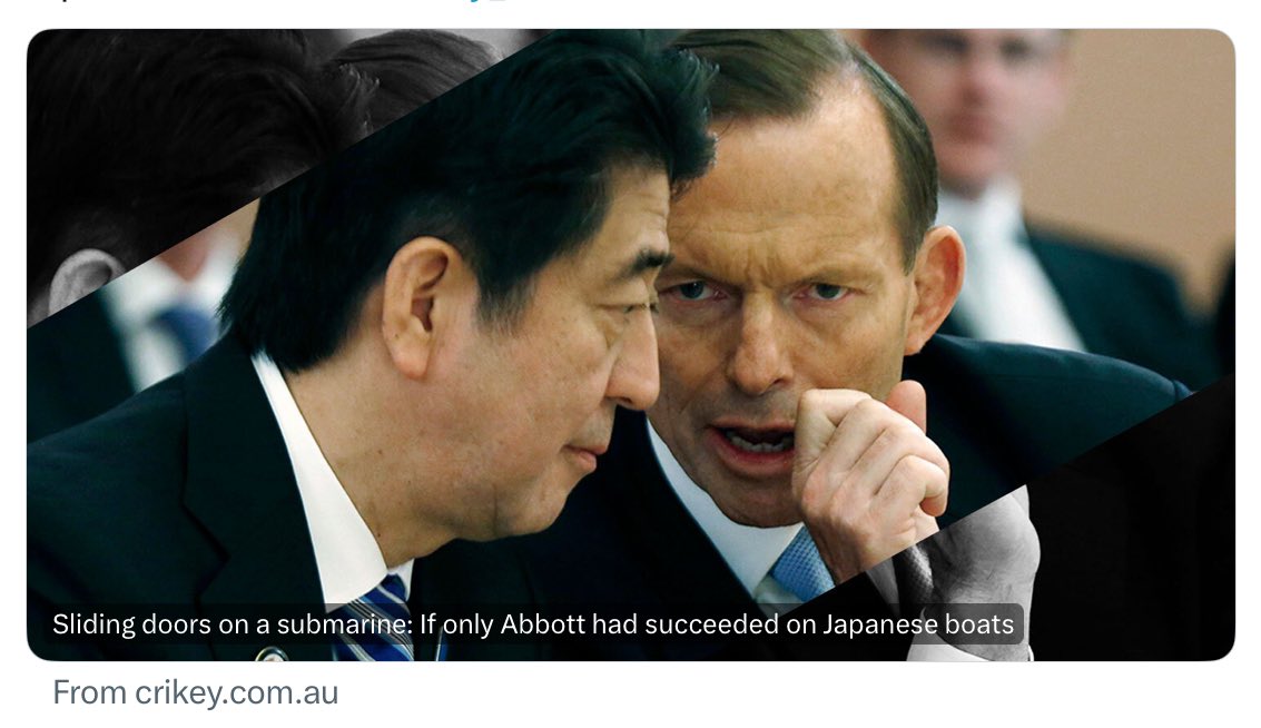 Bernard Keane writes Abbott was a rare politican prepared to call BS on Australian manufacturing and pointing out that if he’d had his way we would submarines by now. Sliding doors on a submarine: If only Abbott had succeeded on Japanese boats via @crikey_news #auspol