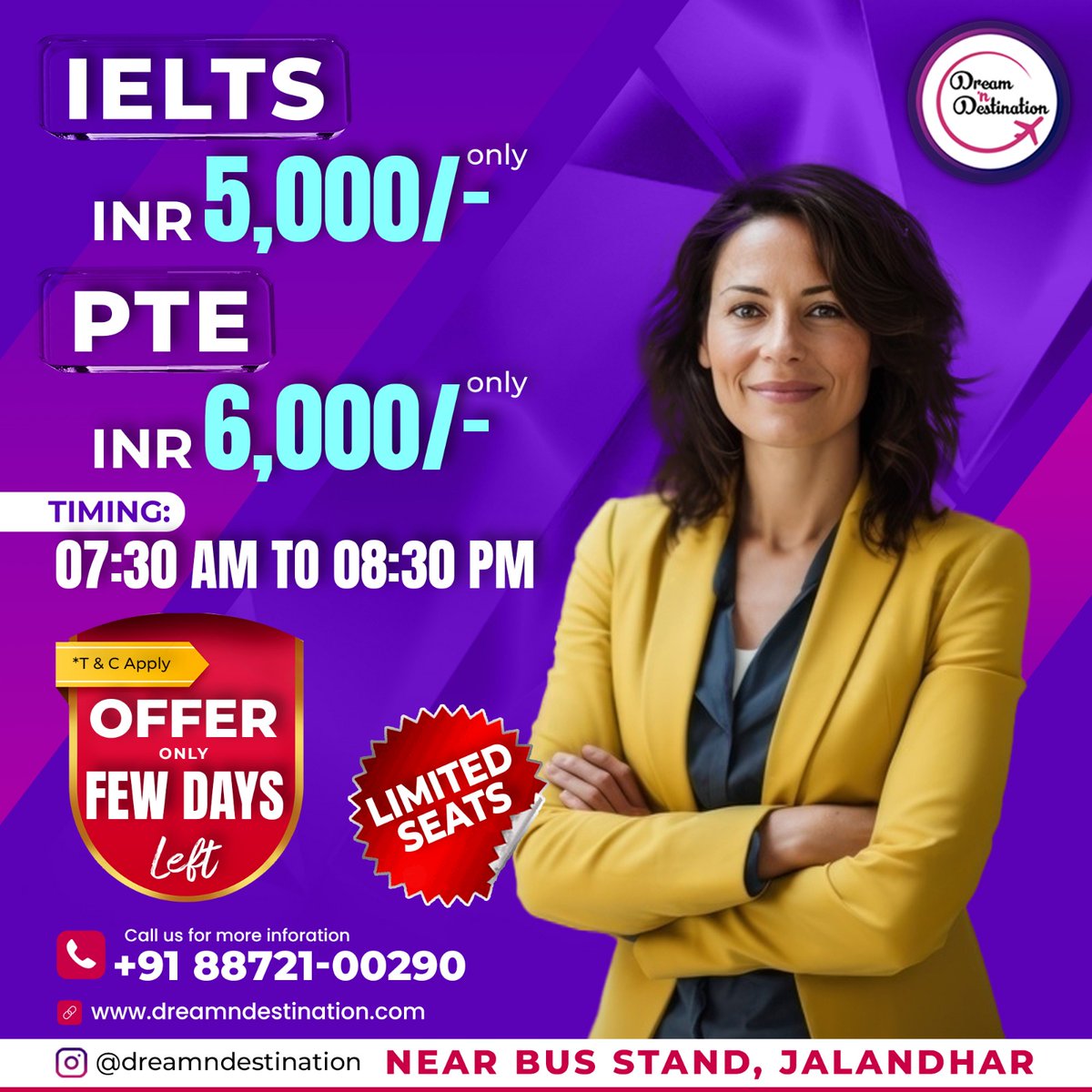 Limited Seats Available for IELTS & PTE Classes
📷 Enroll today at Dream 'n Destination, few days left for this offer. IELTS at just 5,000/- and PTE at 6,000/- only. So, waiting for what? Visit our institute and book your seat NOW. 
#PTE #ptepreparation #PTEExam #pteacademic