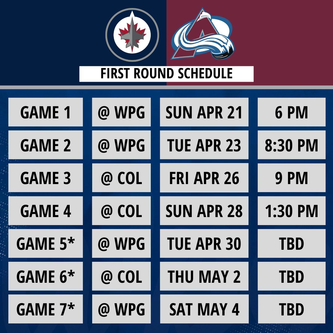 The #NHLJets first round schedule is out (all times Central)