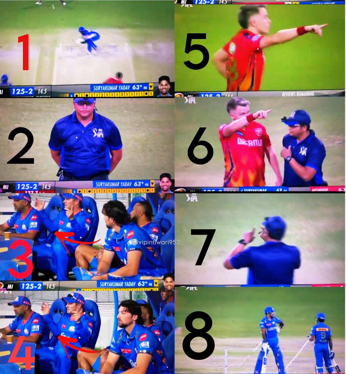IamAnupPall's tweet photo. MI & DRS Controversy :
1. Arshdeep bowled to SKY,a dot boll out side or not ?
2. But umpire didn't react
3. MI coach gestured to SKY, it's wide
4. SYK avoided, but he made another gesture
5. Sam was angry
6. Sam complained it
7. Umpire referred to 3rd umpire
8. MI successfully used DRS
9. Every coach did it, Nehra ji also  ! 
10. Nitin Menon   !!