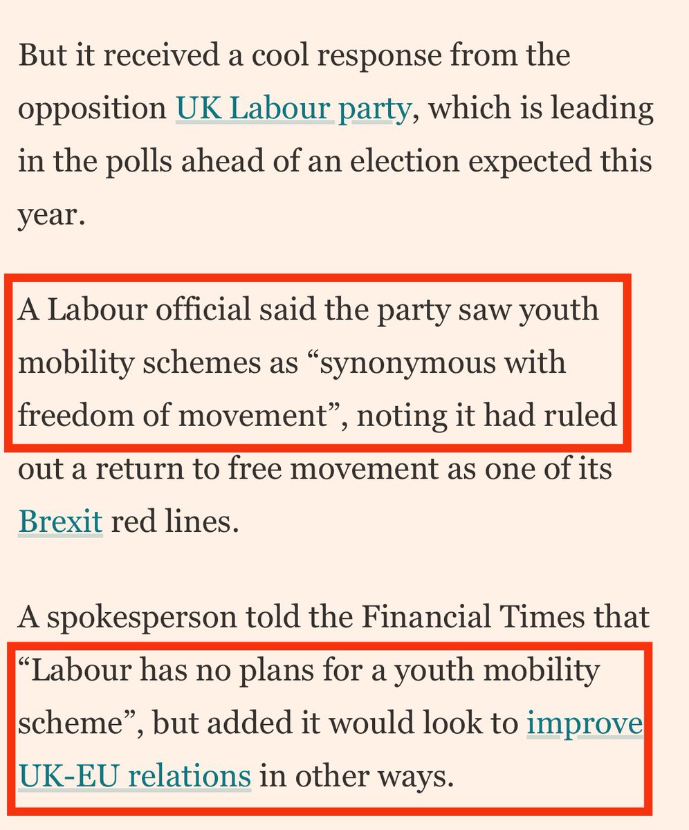 The party is already over before it started! Labour does *not* even want a youth mobility scheme. I'm not entirely surprised though. Labour is a Brexit party now. If I was aged between 18-30 I wouldn't vote for Labour for this reason alone. Via @pmdfoster