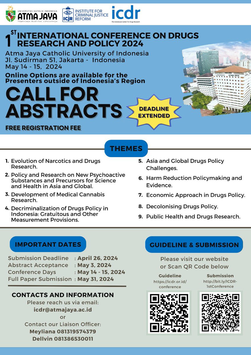 We extend the time for you all, drug policy researchers, to submit your abstract! 

Do submit your abstract by April 26, 2024!