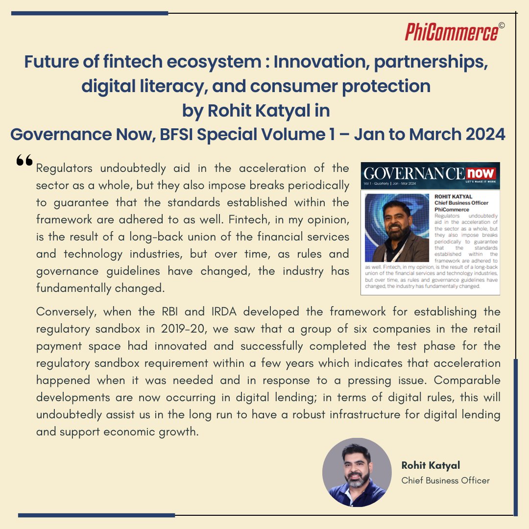 We are delighted to announce that @rohitkatyal08 our Chief Business Officer was recently featured in @governancenow BFSI Special volume -1.

Read the full column to know more about it!

#Omnichannelpayments #UnifiedPayments #FintechInnovation #BFSI #Fintech #GovernanceNow #RBI