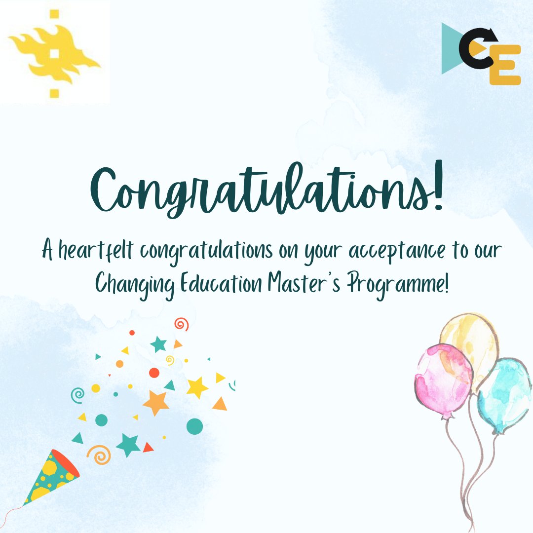 Congratulations to all the eligible applicants who received acceptance letters to our Changing Education Master's Programme!

We can't wait to have you join us and be part of shaping the future of education!

#changingeducation #mastersprogramme #universityofhelsinki