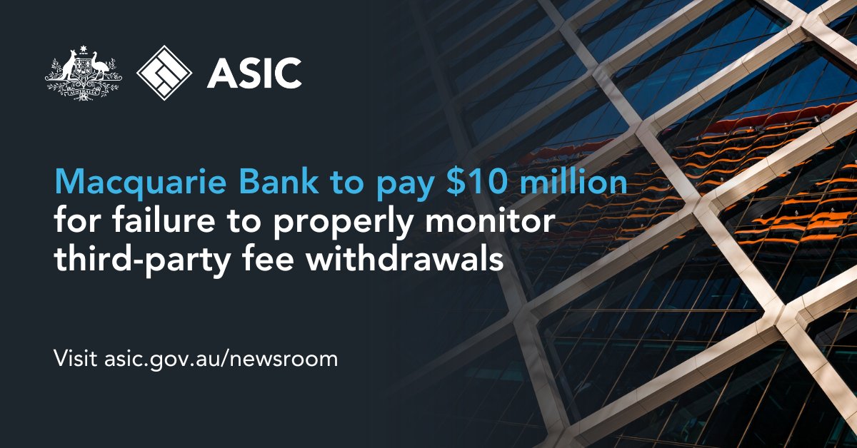 The Federal Court has penalised Macquarie Bank $10 million for failing to have effective controls to prevent and detect unauthorised fee transactions conducted by third parties on customer accounts bit.ly/3Jo2q7K