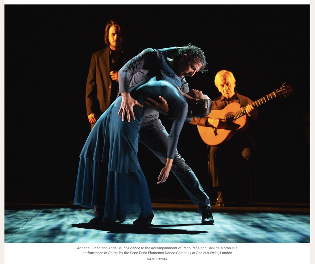 .@thetimes News in Pictures - Solera, by Paco Pena Flamenco Dance Company @Sadlers_Wells - Tientos pas de deux Adriana Bilbao dancing with Angel Muñoz thetimes.co.uk/article/news-i… Solera features young & mature artists – dancers, musicians & 81-year-old guitar virtuoso Peña.