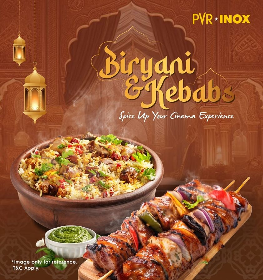 INOXMovies's tweet photo. Picture-perfect moments deserve picture-perfect bites! 🎬💯 Elevate your movie experience with biryani and kebabs. 

Note: Valid only at PVR Luxe and INOX Insignia 
.
.
.
#Biryani #Kababs #PVRINOX #Food #TastyBites https://t.co/qHELnIknin