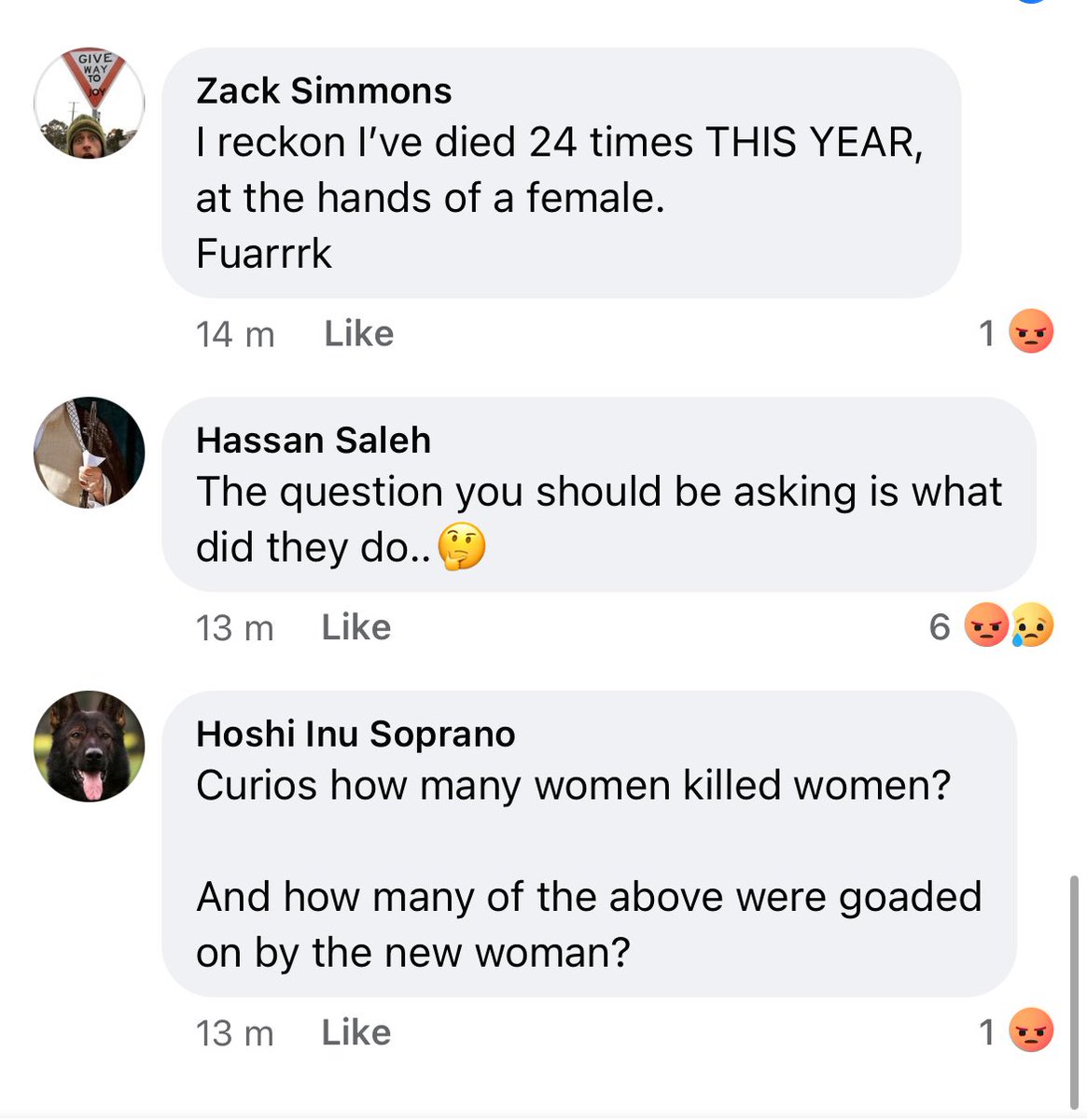 These comments were in response to @abcnews speaking about how many women have been killed by men this year. There were more, but these were just some in succession. 
If it’s not #allmen why don’t more men want to address it? The middle comment is particularly disturbing.