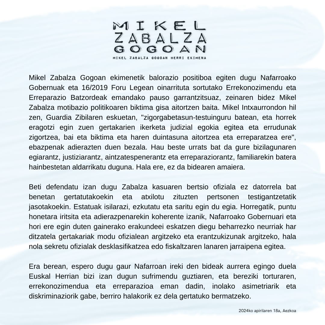 MikelZabalzaHE's tweet photo. Urrats garrantzitsua. Egia osoa argitzea falta da. https://t.co/MTa5ZzyNox