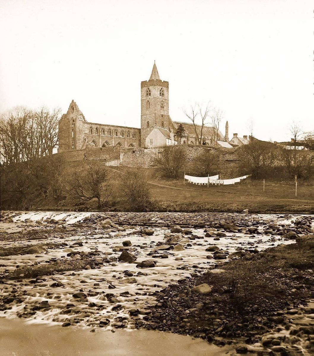 /...The first photograph (by George Washington Wilson from around 1860) clearly shows bleaching green in use (with some linen bleaching on grass, & some drying on lines) In second photograph, one of oldest known photographs of Dunblane Cathedral, taken from across.../