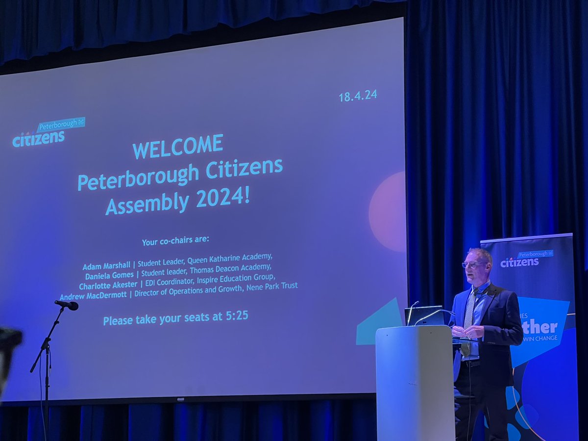 pborocathedral's tweet photo. The Very Revd Chris Dalliston, Dean of Peterborough, speaking at last night’s Peterborough Citizens assembly at Queen Katharine Academy.
The energy in the room was amazing with young people leading the debate on affordable housing, tackling racism &amp; democracy @peterboroughcuk https://t.co/F1b2yoxhru