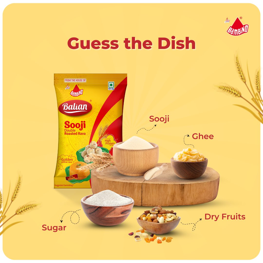 Put your culinary knowledge to test and guess the dish! 

#BambinoPastaFoods #Bambino #BambinoPasta #Pasta #Sooji #Suji #Ghee #DryFruit #Sugar #Guess #GuessTheDish #Recipe #India