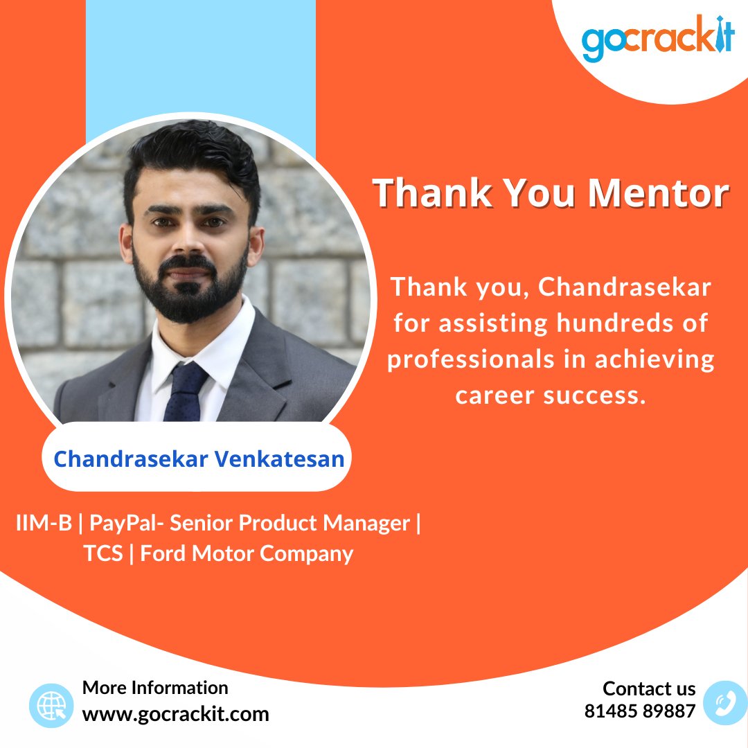 Expressing our heartfelt gratitude to Chandrasekar Venkatesan for his invaluable contributions in helping hundreds of professionals achieve career success. #gratitude #career #mentoring #aspirants #careerdevelopment #careergrowth #mentees #mentors
