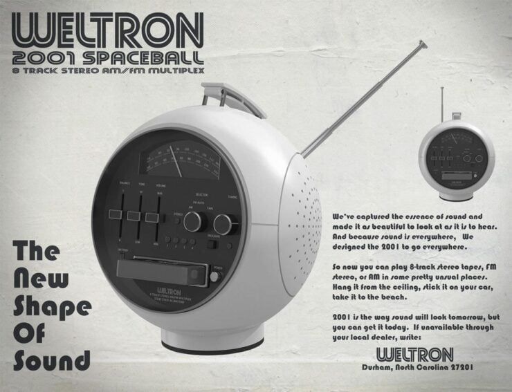 This is an original Weltron “Space Ball” portable radio-cassette player from 1970, it’s finished in bright yellow and comes with both its original pair of separate speakers. silodrome.com/weltron-space-…