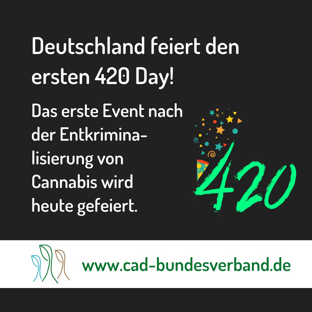 Die kürzliche Entkriminalisierung ist ein bedeutsamer Schritt und heute, am 420 Day wird dies gefeiert. In diesem Sinne wünschen wir allen einen sicheren und verantwortungsbewussten ersten 420 Day!

cad-bundesverband.de/erster-420-day…