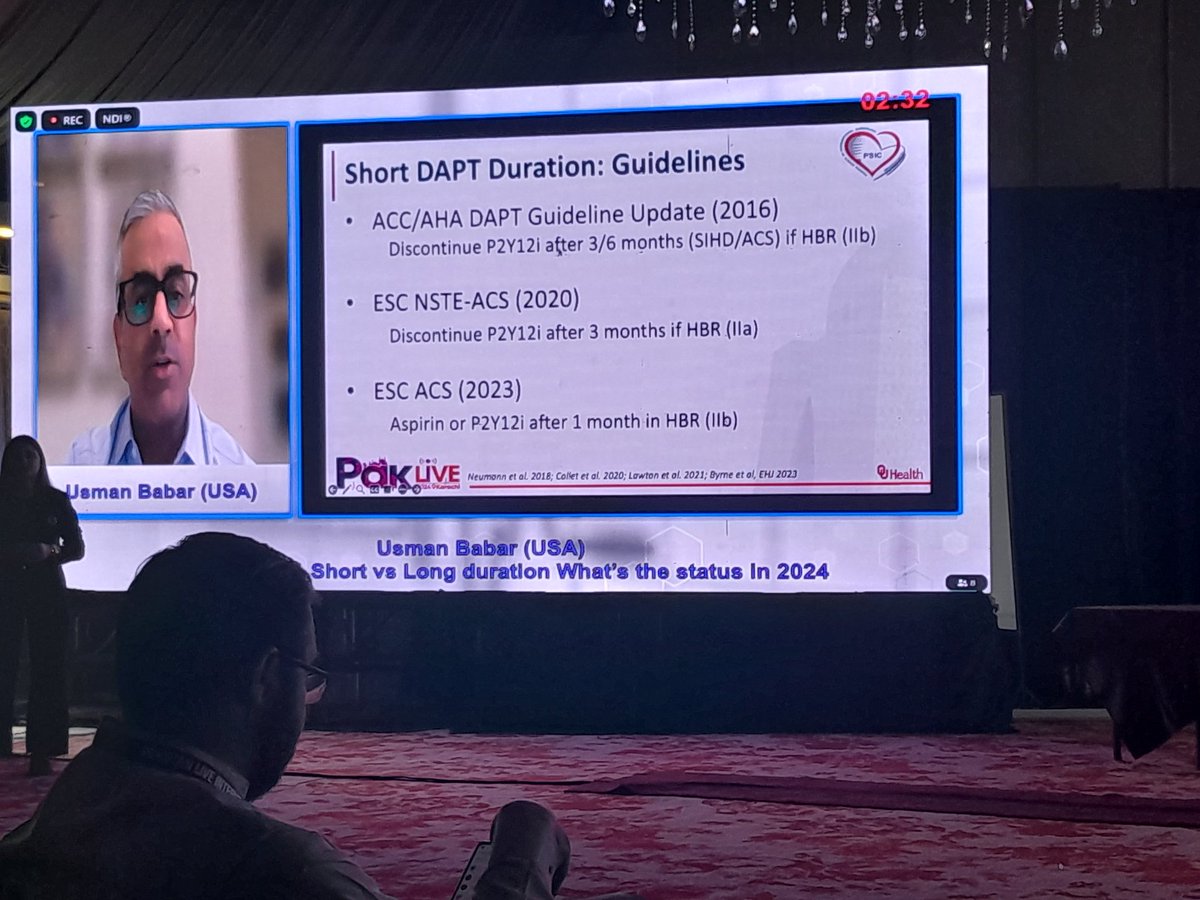 A fantastic overview by Dr. Usman Babar on :

🩸HBR prevalence 
🩸DAPT strategies in HBR patients 
🩸Current guideline recommendations on Bleeding Reduction Strategies

#PakLive2024 #PSIC #DAPT