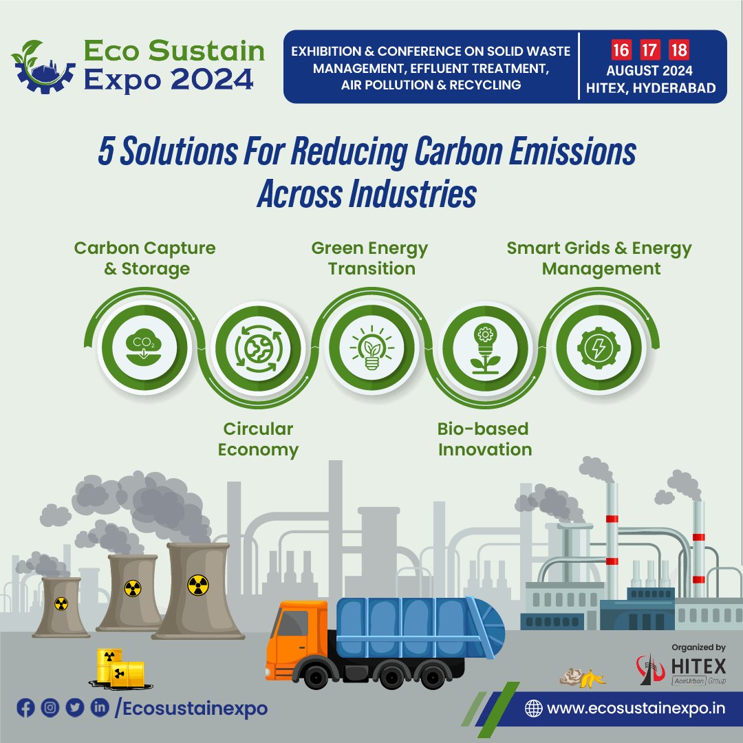 Explore 5 cutting-edge solutions to reduce carbon emissions across industries.

#CarbonReduction #GreenTech #Innovation #Industries #industryexperts #Ecoinnovators #Event #Ecosustainexpo #newtworkingevent #Telangana #WasteManagement #SustainableFuture #EcoExhibition