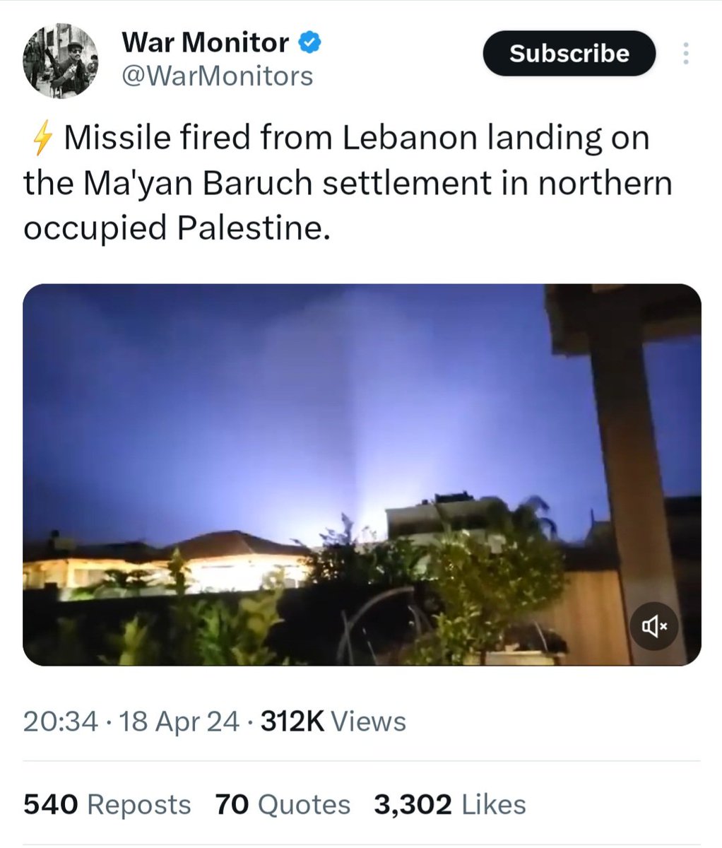 This video, viewed over 400,000 times, claims to show footage of an alleged retaliatory attack by Israel in Isfahan, Iran, today.

But the same video was posted yesterday, claiming to show missiles fired from Lebanon landing in northern Israel.