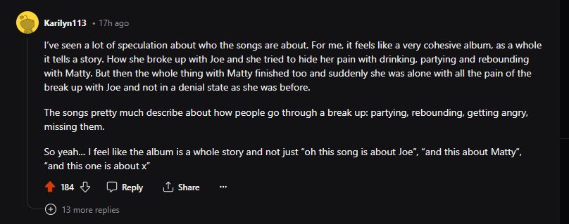taylerswift's tweet photo. “the album is about joe” “the album is about matty” the album is about what taylor went through. it’s not about them. #TSTTPD https://t.co/y7dm8ea7S3