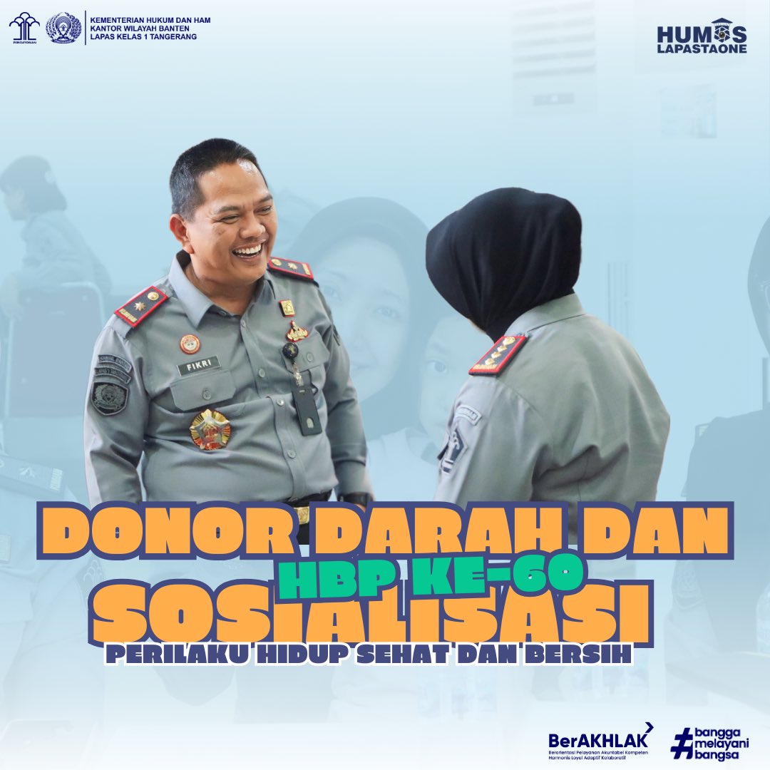 Lapastaone01's tweet photo. Lapas Kelas I Tangerang menyelenggarakan kegiatan donor darah dan sosialisasi Perilaku Hidup Sehat dan Bersih mdalam rangka menyambut HBP ke-60. Kegiatan ini berlangsung pada hari Rabu (17/4) secara terpisah di Klinik dan Aula Kunjungan Lapas Kelas I Tangerang. https://t.co/blr5d9XNf1