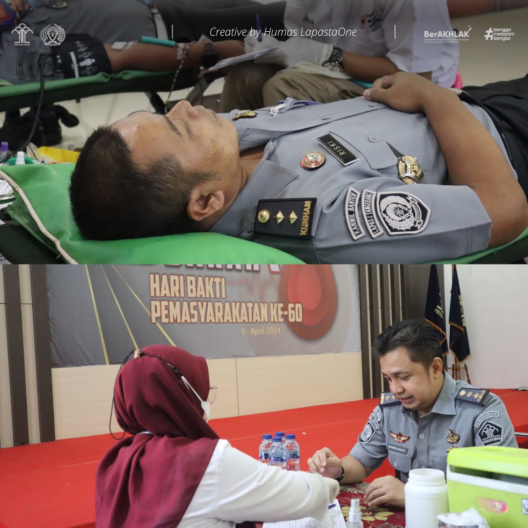 Lapastaone01's tweet photo. Lapas Kelas I Tangerang menyelenggarakan kegiatan donor darah dan sosialisasi Perilaku Hidup Sehat dan Bersih mdalam rangka menyambut HBP ke-60. Kegiatan ini berlangsung pada hari Rabu (17/4) secara terpisah di Klinik dan Aula Kunjungan Lapas Kelas I Tangerang. https://t.co/blr5d9XNf1