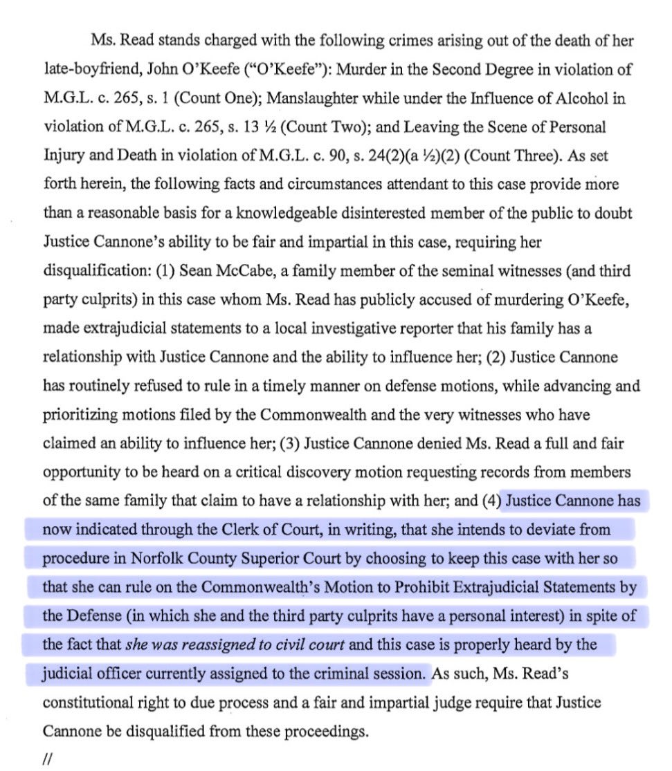 @wobbles_weeble Yep! Judge Cannone even deviated from procedure in Norfolk County Superior Court by choosing to keep this case with her in spite of the fact that she was reassigned to civil court and this case is properly heard by the judicial officer currently assigned to the criminal session.