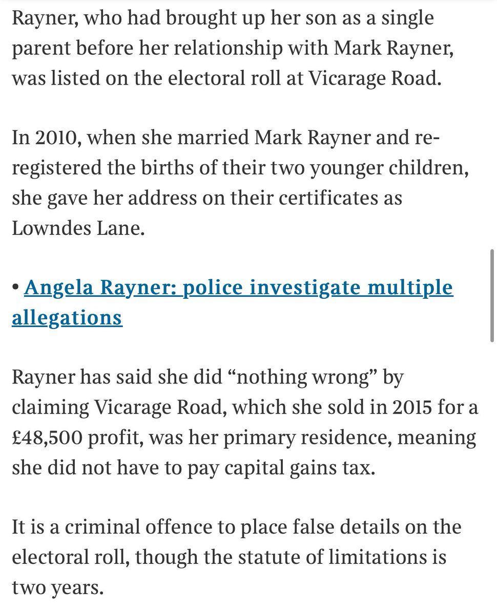 In a fresh allegation overnight, Angela Rayner’s eldest child was on the electoral roll at the home where she claims she did not live. <Her eldest son was in the back bedroom in the loft banging away on his drums so much that it drove me to tears.> thetimes.co.uk/article/angela…