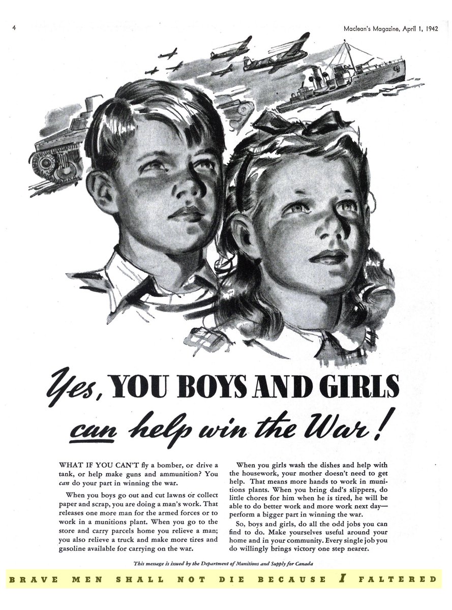 It's 1942 again and the same Department of Munitions that didn't want you to panic over a woman in pants (see previous post) is perfectly ok with letting kids know that if Uncle Bob dies in combat it was because they didn't collect enough old kettles.