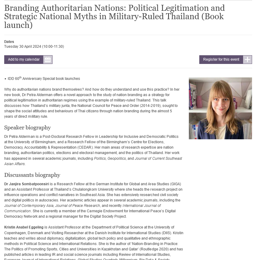 janjiraSin1984's tweet image. How can #authoritarian nations &quot;brand&quot; themselves? How do branding strategies foster authoritarian #legitimation? 

Find answers to these in @PetraAlderman &apos;s new book &quot;Branding Authoritarian Nations&quot; and join the online book launch on 30 April to learn more! (Zoom link below)