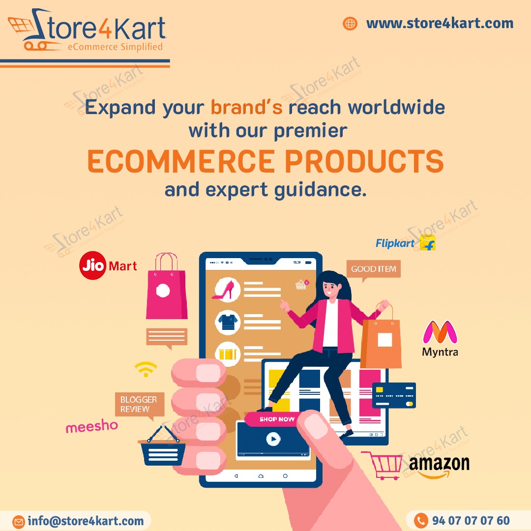 Expand your brand's reach worldwide with our premier ECOMMERCE PRODUCTS and expert guidance!

For more information's Dm us...
📱 Mo:- (+91) 9407070760
📩 info@store4kart.com
🌐 store4kart.com

#ecommerce #ecommerceproducts #ecommerceservices