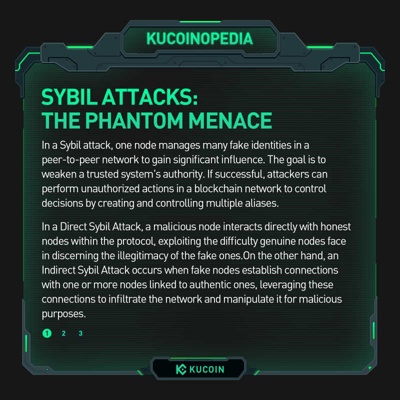 kucoincom's tweet photo. 📙 #KuCoinopedia: #SybilAttacks
✋ Sybil attacks in blockchain networks are like a villainous army of fake identities aiming to disrupt trust and control decisions.
🧠 Learn how to defend against this sneaky threat.
#KuCoin #crypto #cryptocurrency