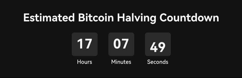⏰ Only 17 hours until #BitcoinHalving! 🚀Get ready for potential market shifts and exciting opportunities in the crypto world. Don't miss out on this significant milestone! #CryptoRevolution #BTC