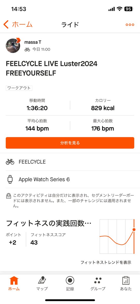 massa228's tweet image. #FEELCYCLE #luster2024 開幕公演から帰宅しました♪今回もめっちゃ楽しかった！ウチのインストラクターさんもダンサーで出演していてかわいくてカッコいいステージを魅せてくれましたとさ。
80分で約830kcalはヤバいw
バナナジュース飲んで帰ってきましたです🍌