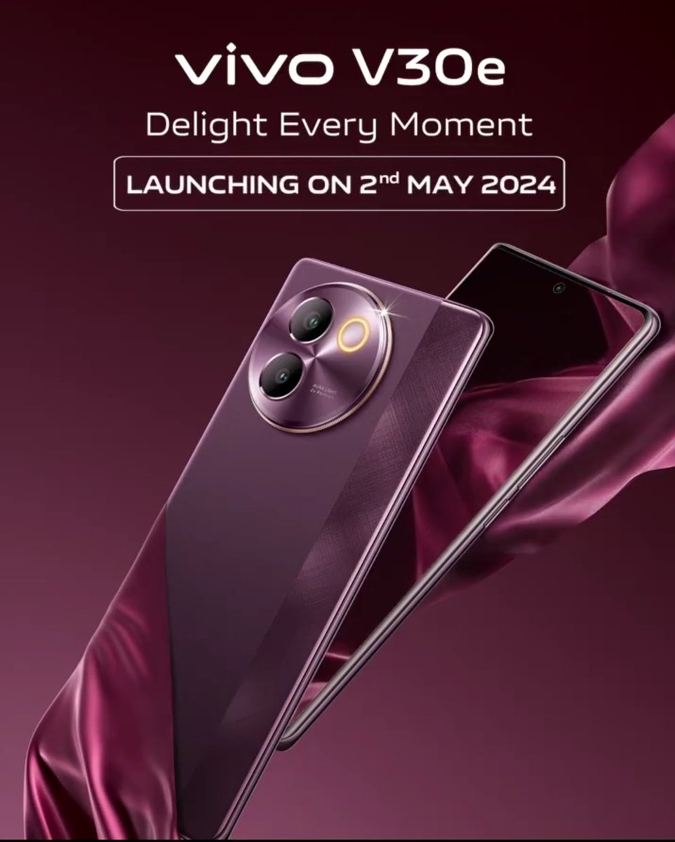 stufflistings's tweet photo. vivo V30e launching on May 2nd in India.
#vivo #vivoV30e https://t.co/3yF262mNxs