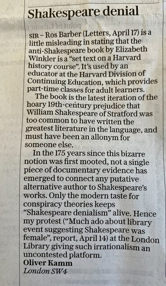 Not, I grant, the most pressing issue of the day but I continue my protest against @TheLondonLib, a great cultural institution, giving an uncontested platform to an entirely worthless conspiracy theory - letter in @Telegraph today.