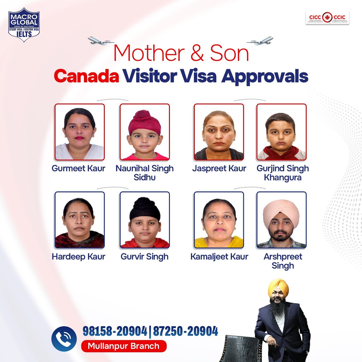 We're overjoyed to celebrate the successful Canadian visitor visa approvals for amazing mothers and sons. Hats off to our expert team.

#MacroGlobal #GurmilapSinghDalla #Canada #Canadastudyvisa #canadaopenworkpermit #spousevisa #Visitorvisa #Visa #IELTS #IELTSTraining