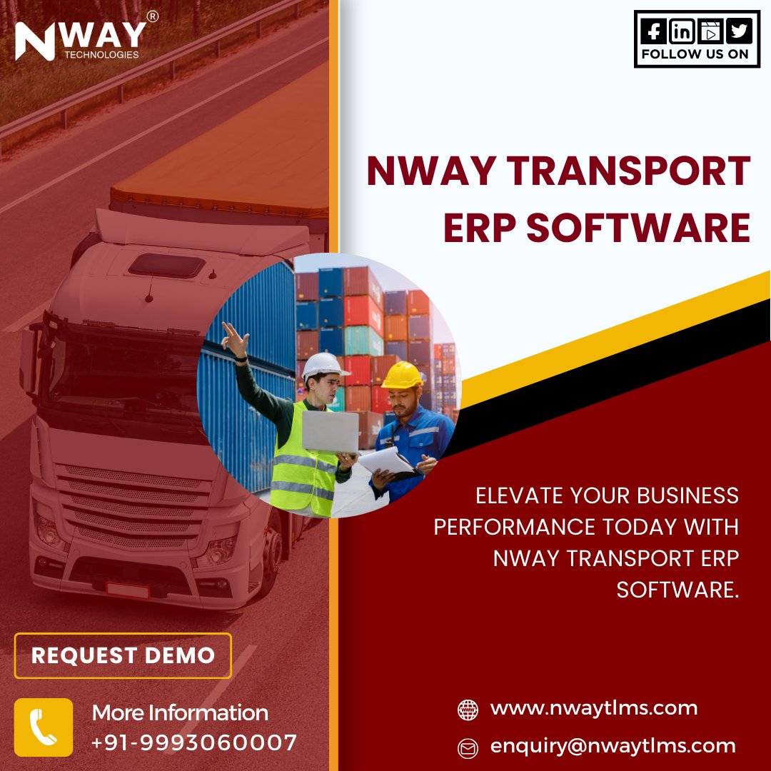 𝗡𝗪𝗔𝗬 𝗧𝗥𝗔𝗡𝗦𝗣𝗢𝗥𝗧 𝗘𝗥𝗣 𝗦𝗢𝗙𝗧𝗪𝗔𝗥𝗘

Elevate your business performance today with NWAY Transport ERP software.

#TransportationManagement #LogisticsSolutions #ERPSoftware #EfficientShipping #SupplyChainOptimization #SmartLogistics #NwayTLMS