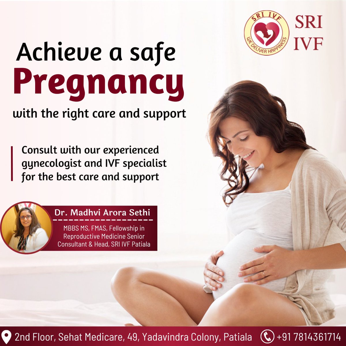 Ensure a safe pregnancy journey with the right care and support! Consult our experienced IVF specialist at Sri IVF for expert guidance
📞+91 7814361714

#Pregnancy #PregnancyCare #Gynecologist #IVFSpecialist #HealthyPregnancy #FertilitySpecialist #Infertility #sriivf #patiala