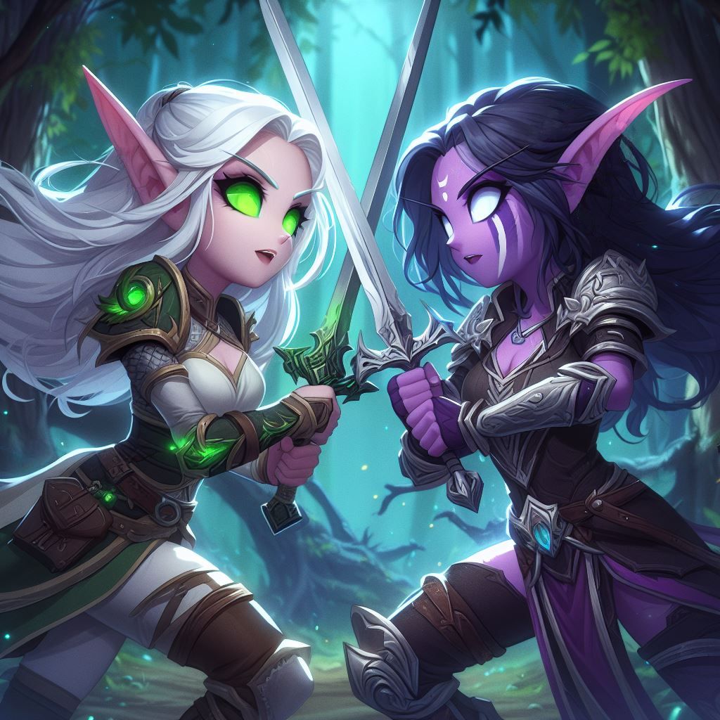 Cute confrontation 
@epiccarry 
#fantasy #warcraft #wow #worldofwarcraft #nightelf #nelf #bloodelf #elf #kaldorei #sindorei