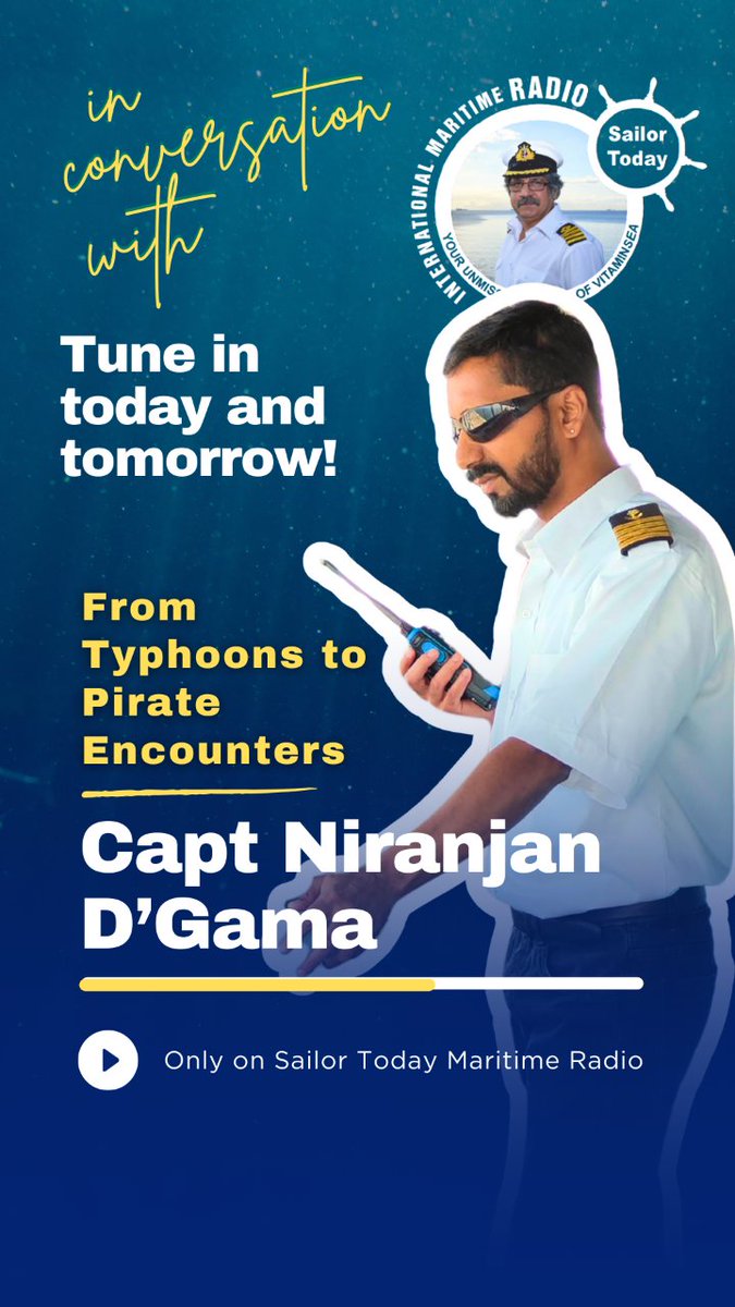Tune in today and tomorrow when we talk to Capt Niranjan D'Gama in our talkshow "in Conversation with"! Exclusively on the Sailor Today Maritime Radio App. Download now!