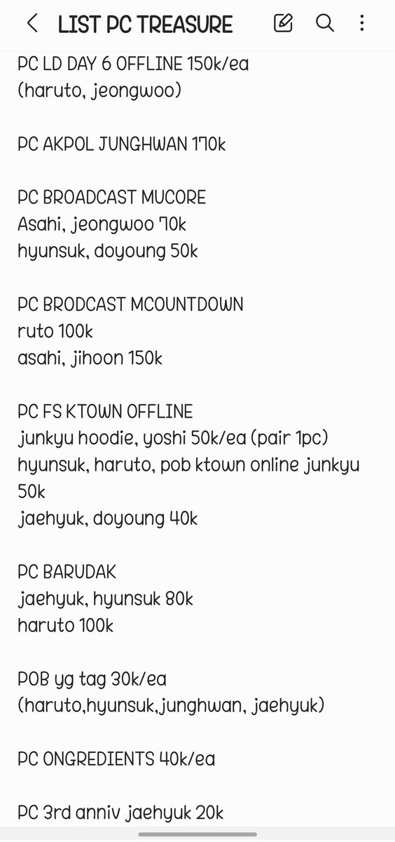 Wonustore_'s tweet photo. PRICE LIST 
t. hyunsuk jihoon yoshi junkyu asahi jaehyuk doyoung haruto jeongwoo junghwan Ifb want to sell https://t.co/vwfk2yU9Fl
