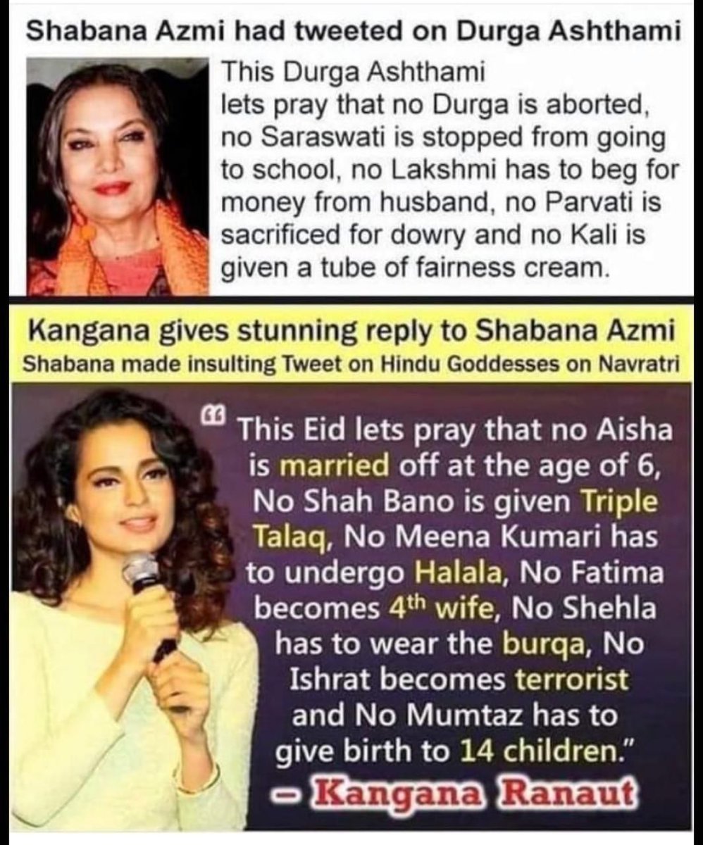 #ShabanaAzmi throws a powerful punch during #DurgaPuja and #KanganaRanaut gives a KNOCKOUT BLOW to all libtards & Sickularists.