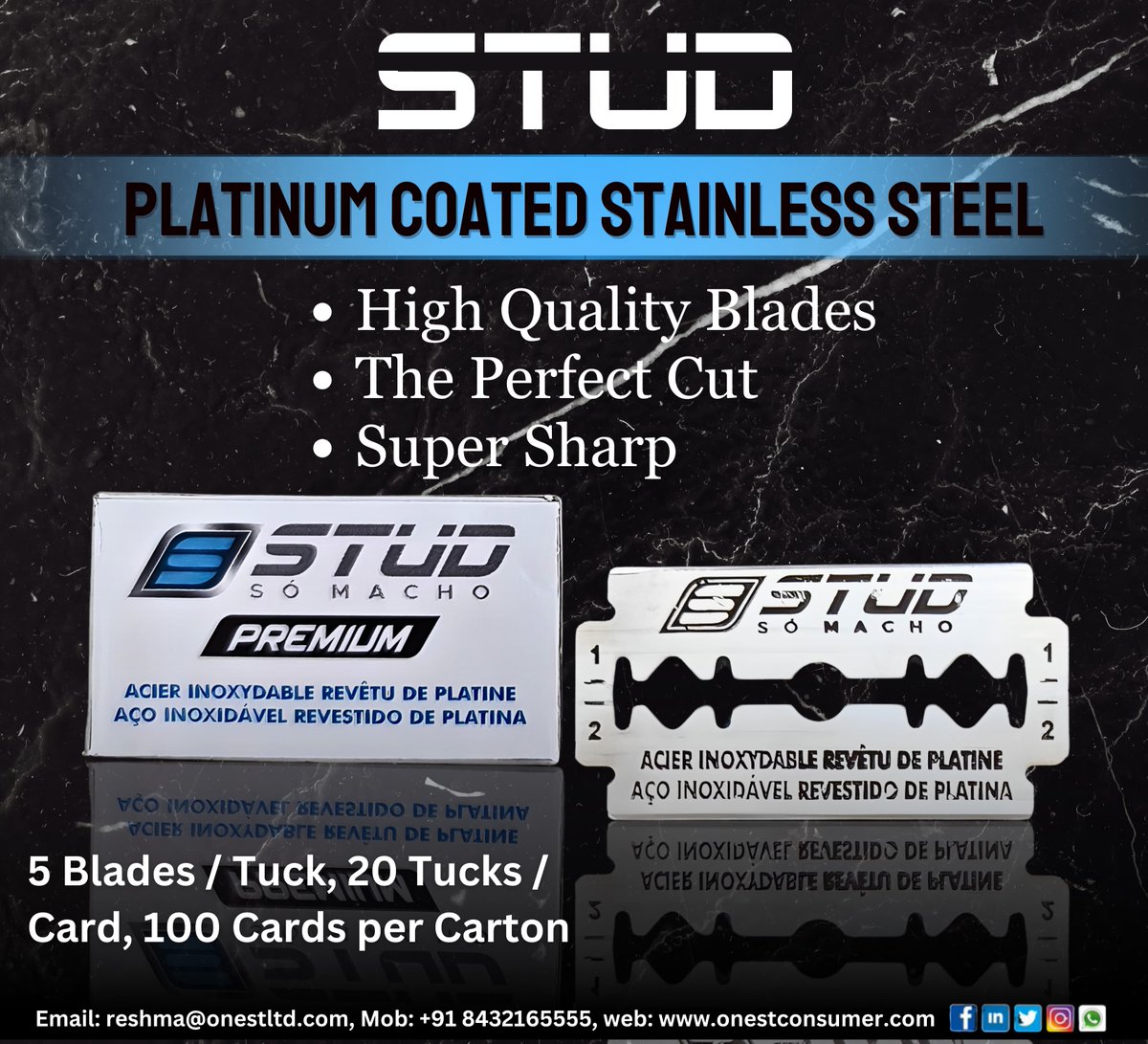 Onest_OCL's tweet photo. Experience precision perfected with our platinum-coated stainless steel blades. Unrivaled quality, impeccable cuts, and razor-sharp performance redefine perfection.
 #onestconsumer #consumer #stud #blades #platinumcoatedblades #blade #stainsteel #shavingblade #fmcg #exporters https://t.co/5zgCftvLOX