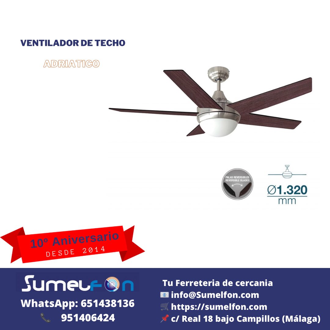 👉  Ventilador de techo modelo Adriatico. Aspas 132 cm3 con mando a distancia. Caudal de aire 7218m3/h
📱 Consultas o pedidos por Whatsapp al 651438136 o 📞  951406424.
.
.
#Ferreteria #Campillos #estufa #gas #electricidad #sierrayeguas #teba #humilladero #almargen #cañetelareal