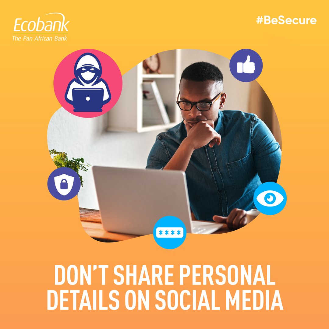 Ensure #ABetterWay to stay secure online! Never disclose your personal banking details, including account numbers, OTPs, PINs, or passwords, to anyone, regardless of their credibility. Ecobank will never request them via email or phone. When in doubt, call 0800003225. #BeSecure