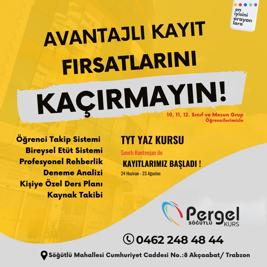 Avantajlı Kayıt Fırsatları Devam Ediyor !

#söğütlüpergelkurs #pergelkurs #pergelkursöğütlü  #universitehazırlık #tyt #ayt #yks2025 #etüt  #deneme #rehberlik