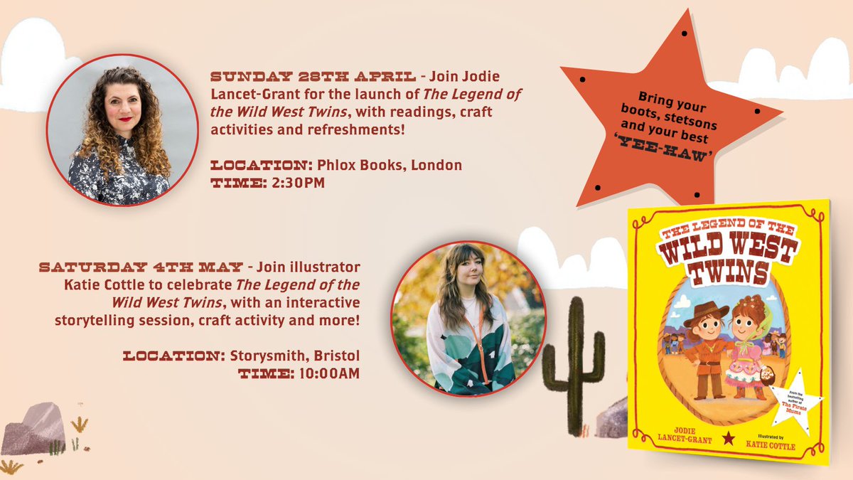 Celebrate the launch of #TheLegendOfTheWildWestTwins with author Jodie-Lancet Grant (@jlancetgrant) or illustrator Katie Cottle (@katiecottle_) in rip-roarin' style! Tickets for @PhloxBooks: ow.ly/qBKf50RjCrO Tickets for @StorysmithBooks: ow.ly/3F6l50RjCrP